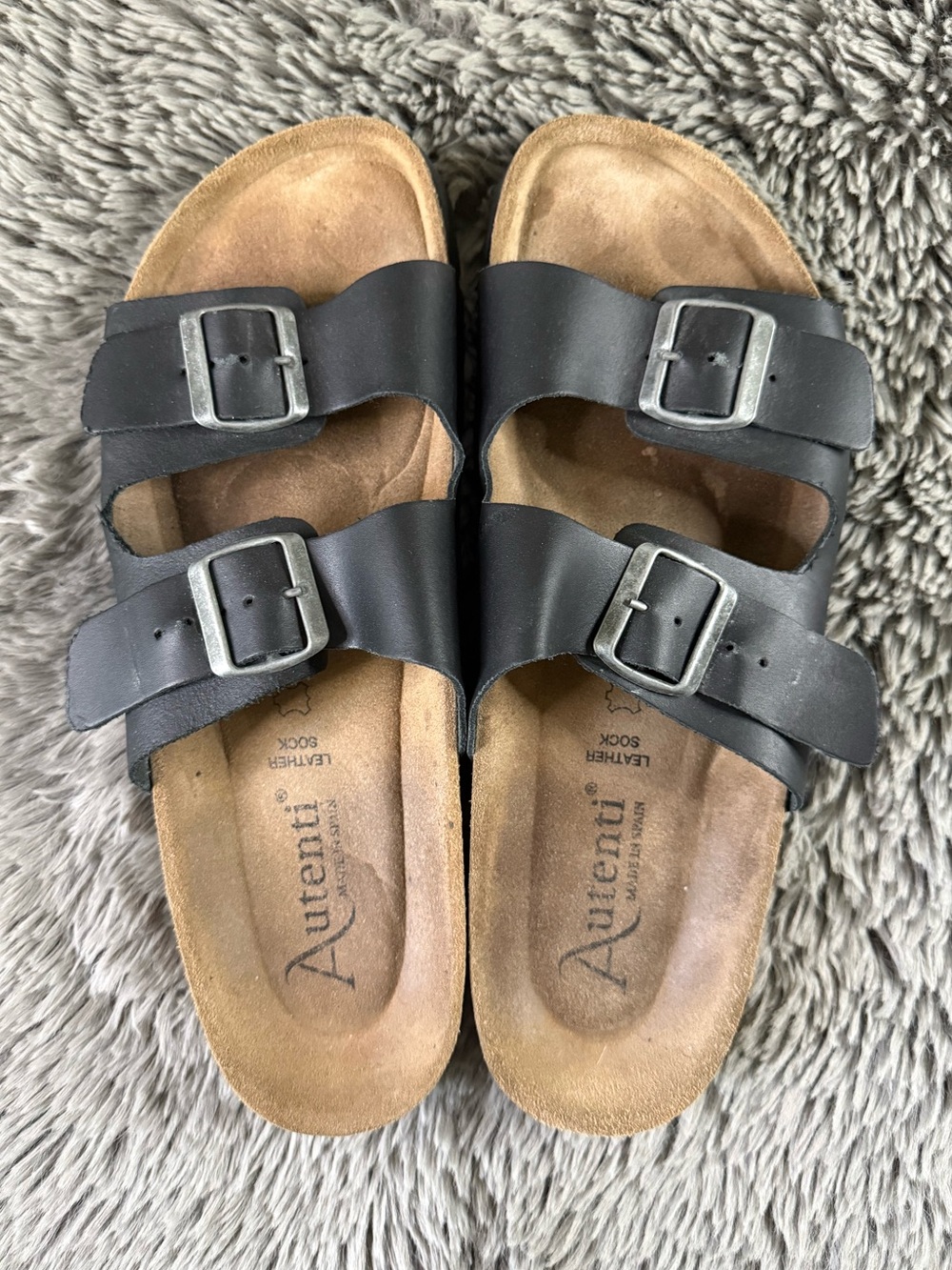 Autenti Spain Black Leather Cork Footbed Sandals EU 44 Men’s 11 Arizona Style